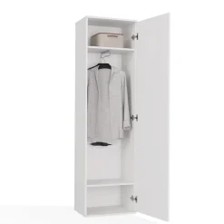ATARA - Armoire entrée avec grand miroir - 180x50x35 cm - Deux étagères + porte-cintres