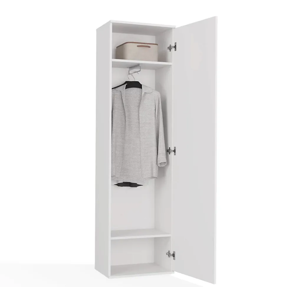 ATARA - Armoire entrée avec grand miroir - 180x50x35 cm - Deux étagères + porte-cintres