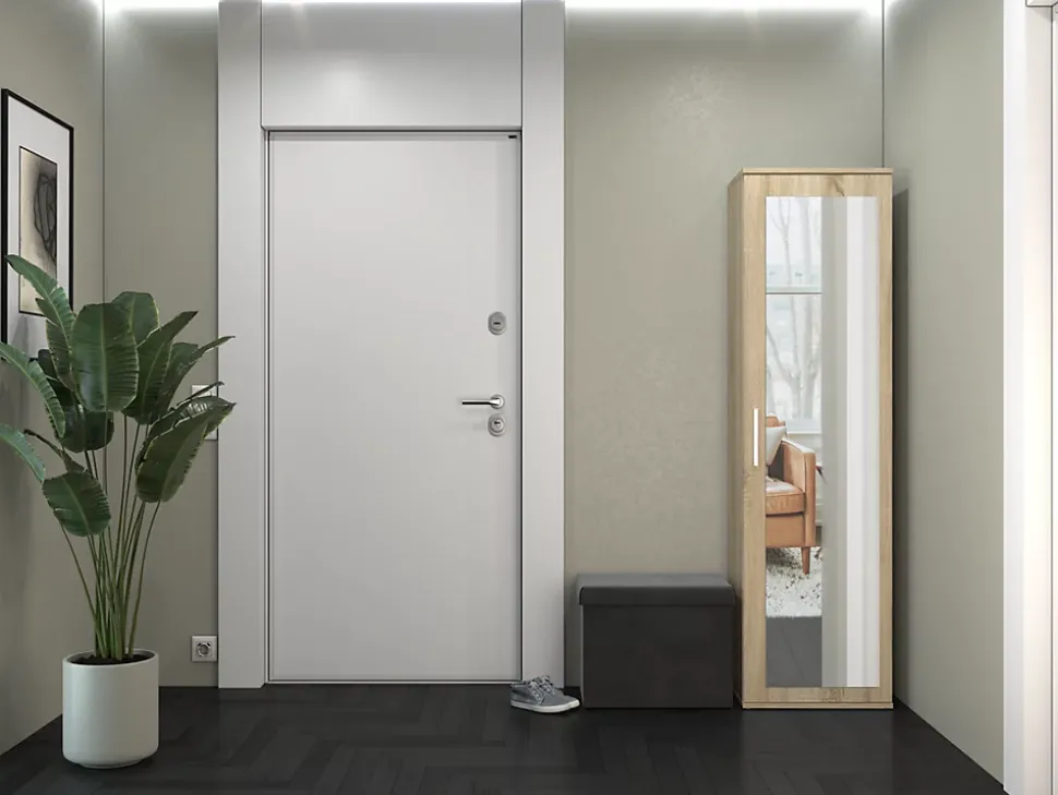 ATARA - Armoire entrée avec grand miroir - 180x50x35 cm - Deux étagères + porte-cintres
