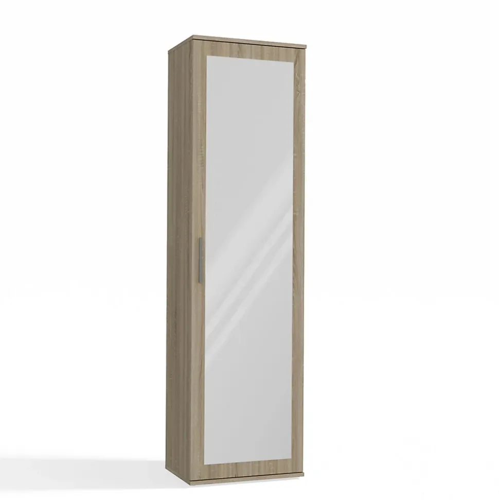 ATARA - Armoire entrée avec grand miroir - 180x50x35 cm - Deux étagères + porte-cintres