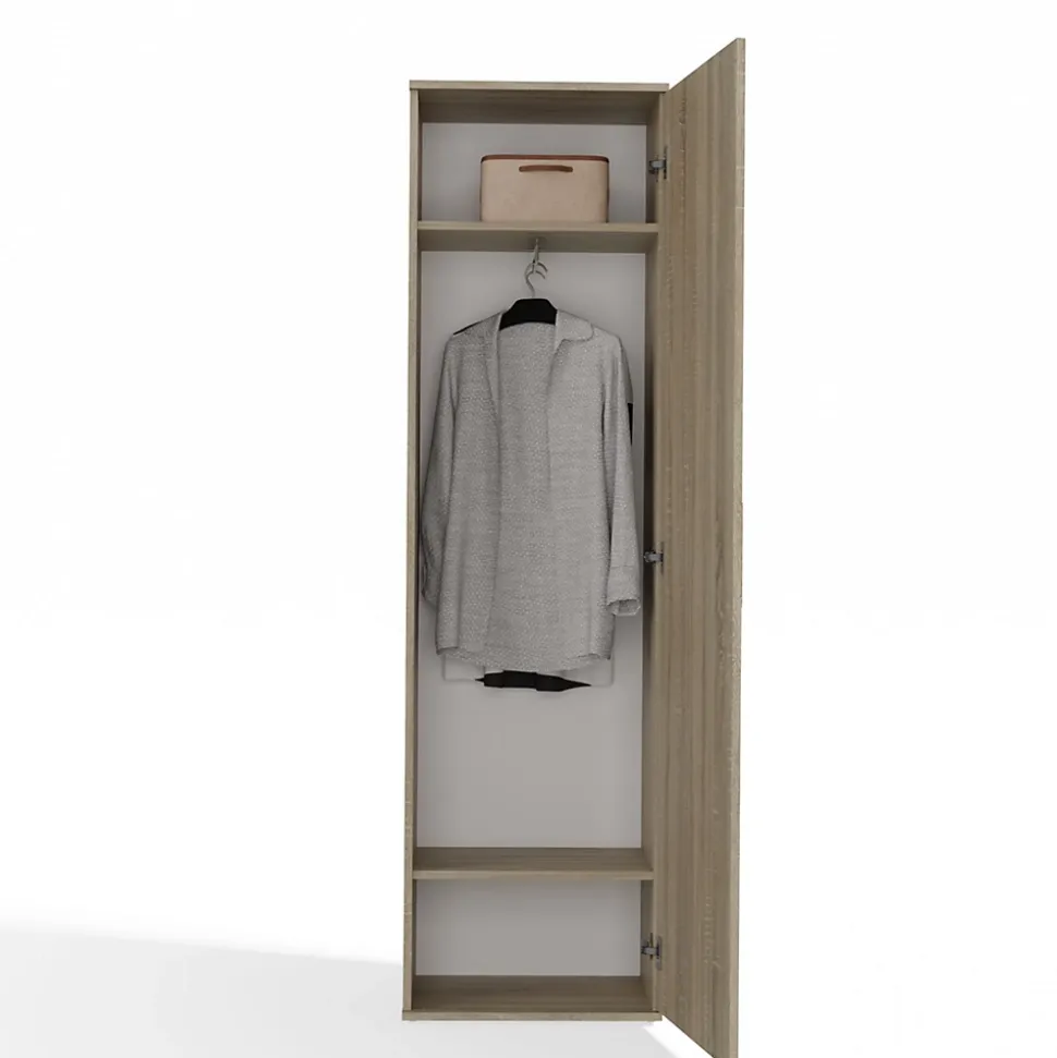 ATARA - Armoire entrée avec grand miroir - 180x50x35 cm - Deux étagères + porte-cintres