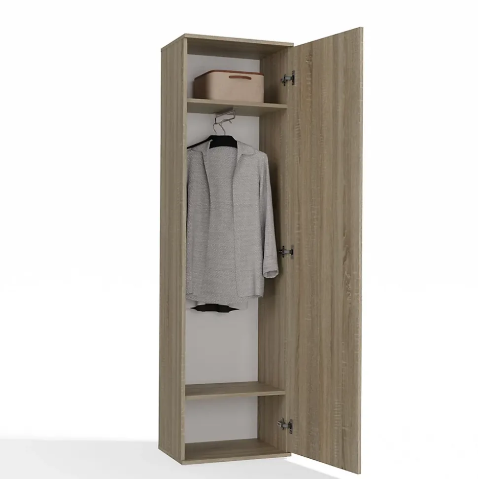 ATARA - Armoire entrée avec grand miroir - 180x50x35 cm - Deux étagères + porte-cintres