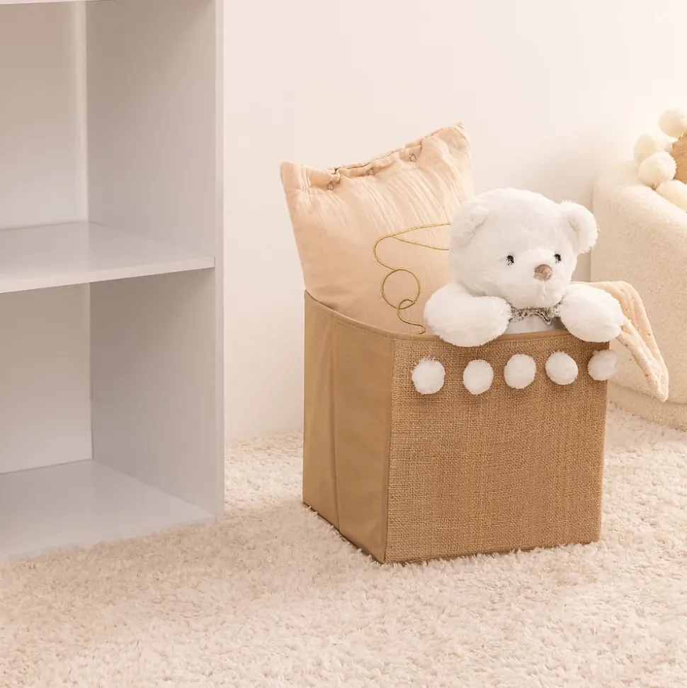 Bac de rangement enfant - pompons - jute - Atmosphera
