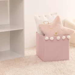 Bac de rangement enfant pompons - rose - Atmosphera