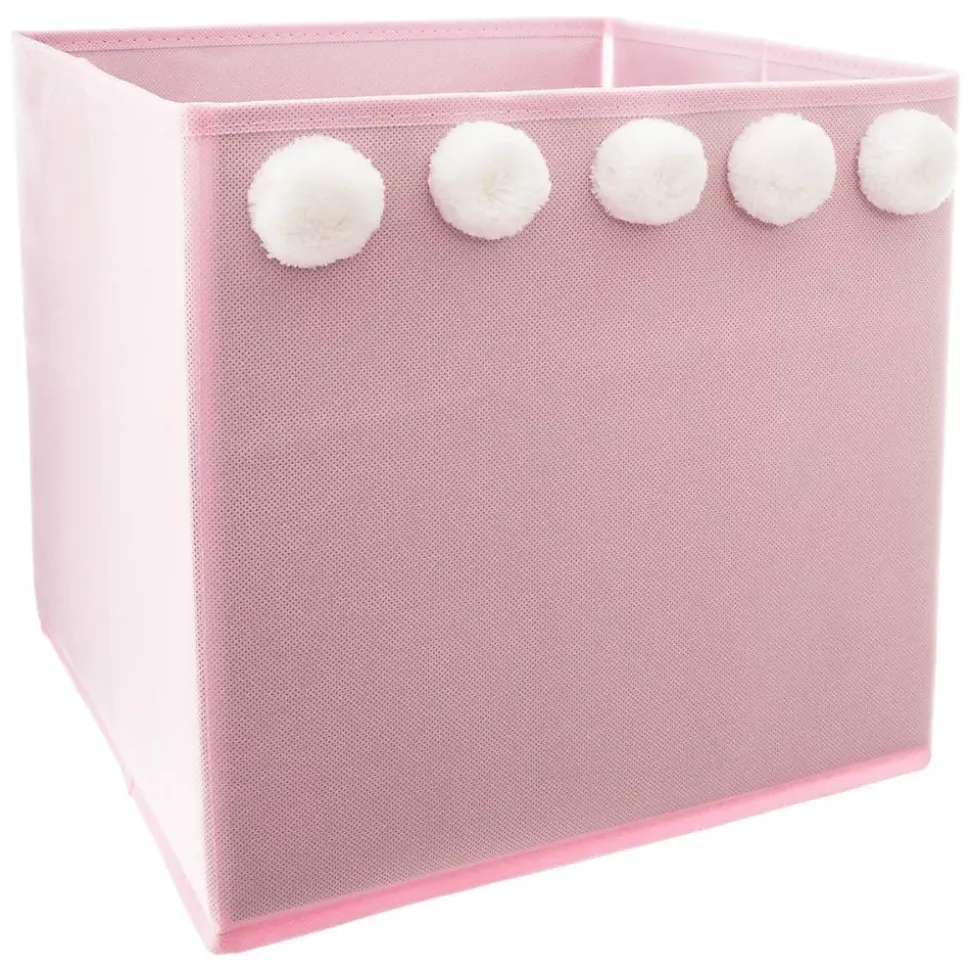 Bac de rangement enfant pompons - rose - Atmosphera