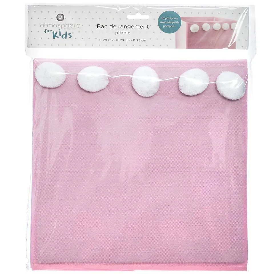 Bac de rangement enfant pompons - rose - Atmosphera