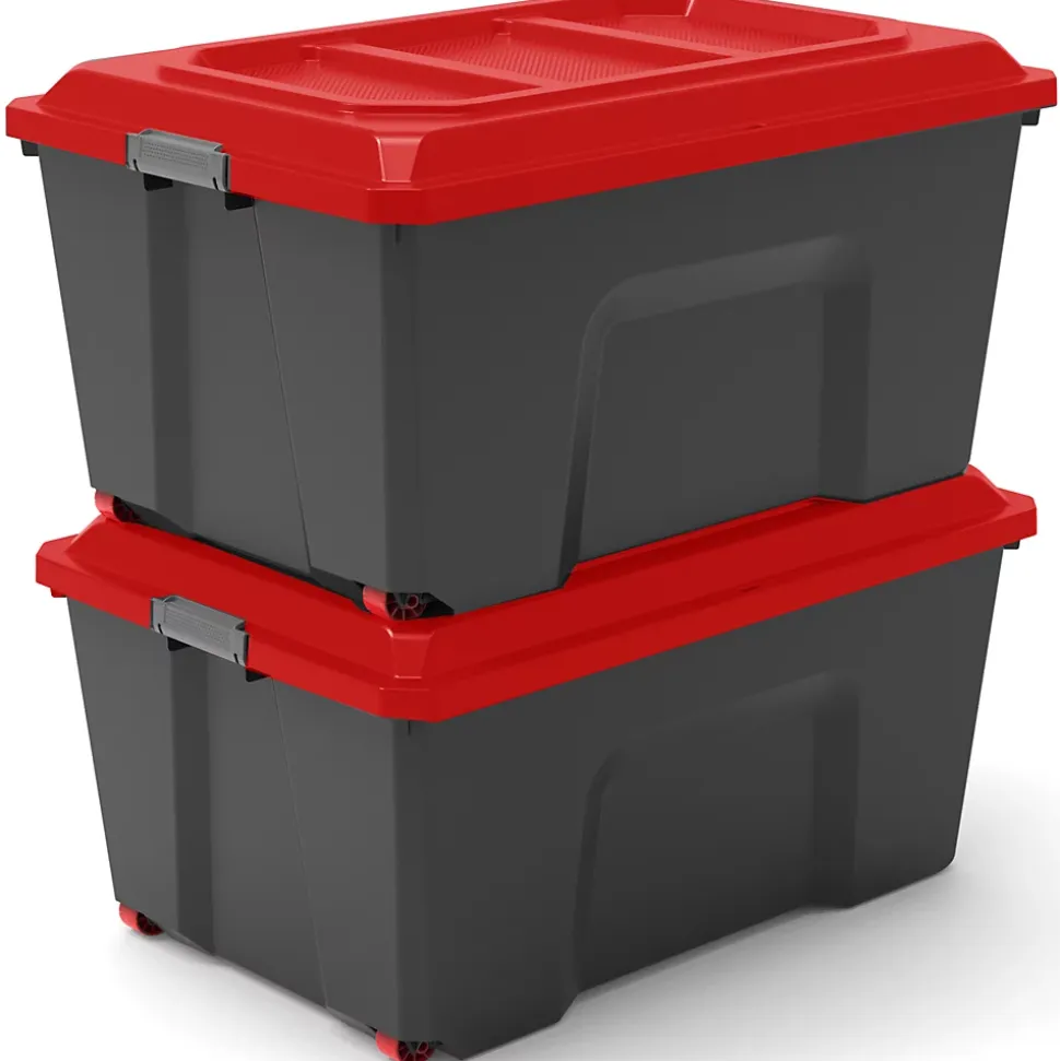 Bac de rangement Locker 100l avec couvercle noir et rouge vendu par 2