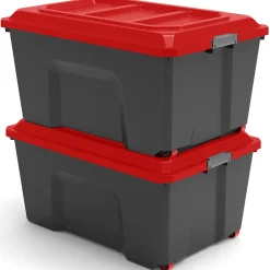 Bac de rangement Locker 100l avec couvercle noir et rouge vendu par 2