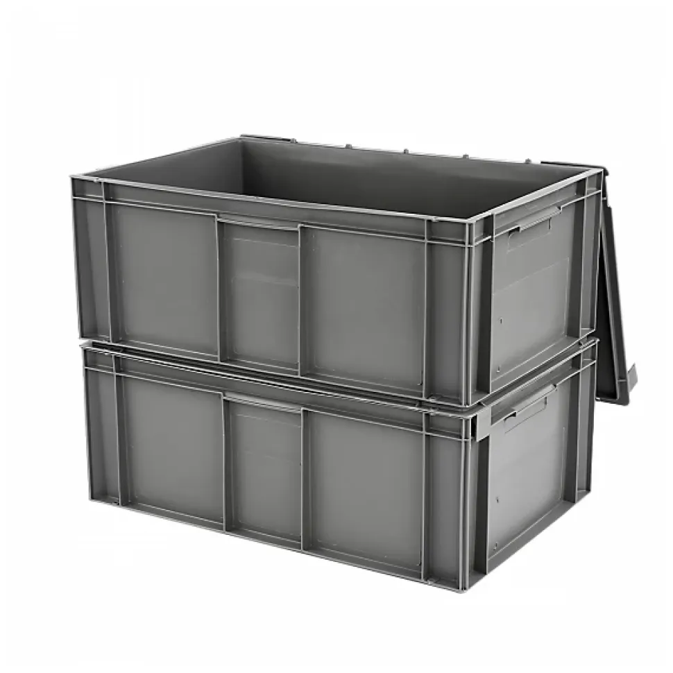 Bac plein 600 x 400 x 246 mm 45 L + couvercle solidaire - gris