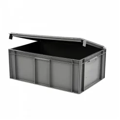 Bac plein 600 x 400 x 246 mm 45 L + couvercle solidaire - gris