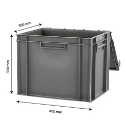 Bac plein 400 x 300 x 330 mm 30 L + couvercle solidaire - gris