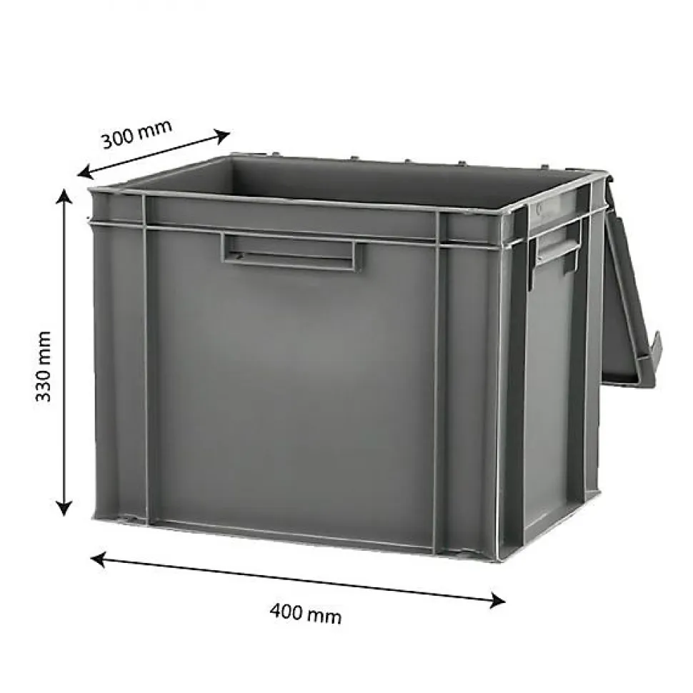 Bac plein 400 x 300 x 330 mm 30 L + couvercle solidaire - gris