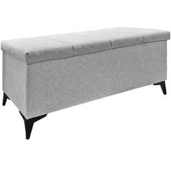 Banc - Bout de lit avec coffre de rangement tissu gris chiné - AISHA