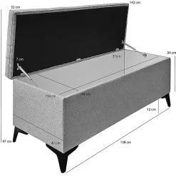Banc - Bout de lit avec coffre de rangement tissu gris chiné - AISHA