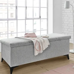 Banc - Bout de lit avec coffre de rangement tissu gris chiné - AISHA
