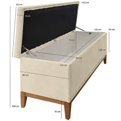 Banc - Bout de lit avec coffre de rangement tissu doux écru - SKY