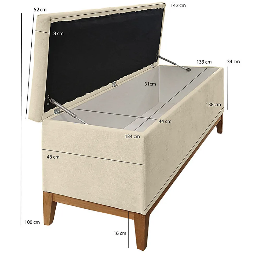Banc - Bout de lit avec coffre de rangement tissu doux écru - SKY