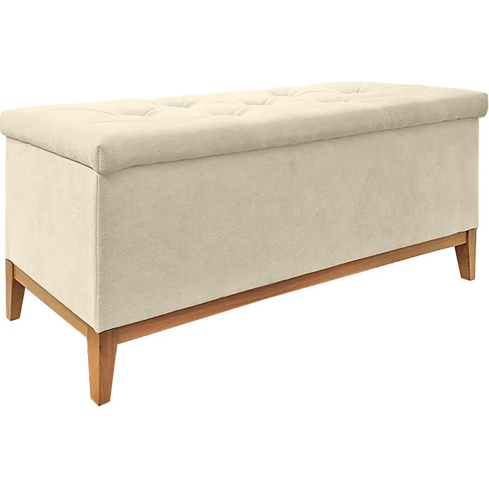 Banc - Bout de lit avec coffre de rangement tissu doux écru - SKY