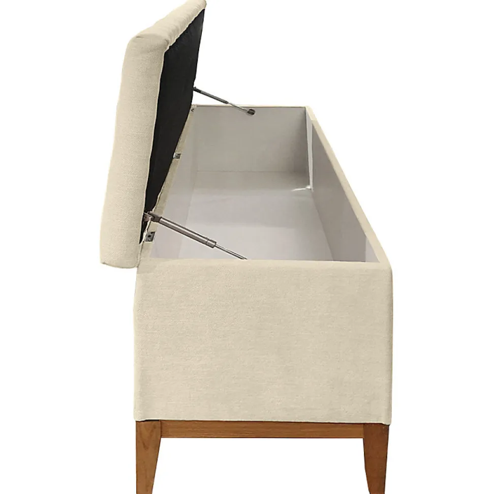 Banc - Bout de lit avec coffre de rangement tissu doux écru - SKY