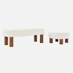 Banc / Bout de lit. pieds en bois d'hévéa et tissu bouclette