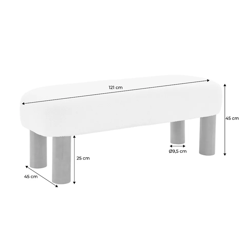 Banc / Bout de lit. pieds en bois d'hévéa et tissu bouclette