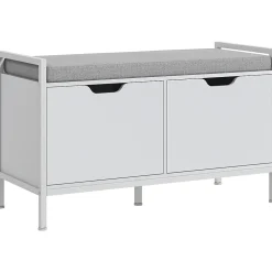 Banc à chaussures - 2 portes - coussin rembourré - gris blanc