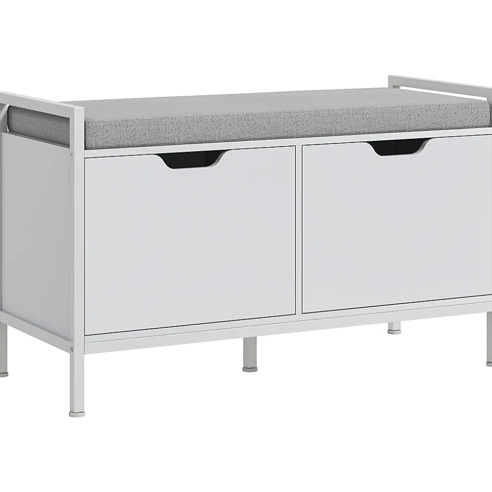 Banc à chaussures - 2 portes - coussin rembourré - gris blanc