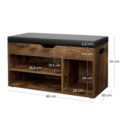 Banc à Chaussures 3 compartiments et 1 Coffre - L80 cm