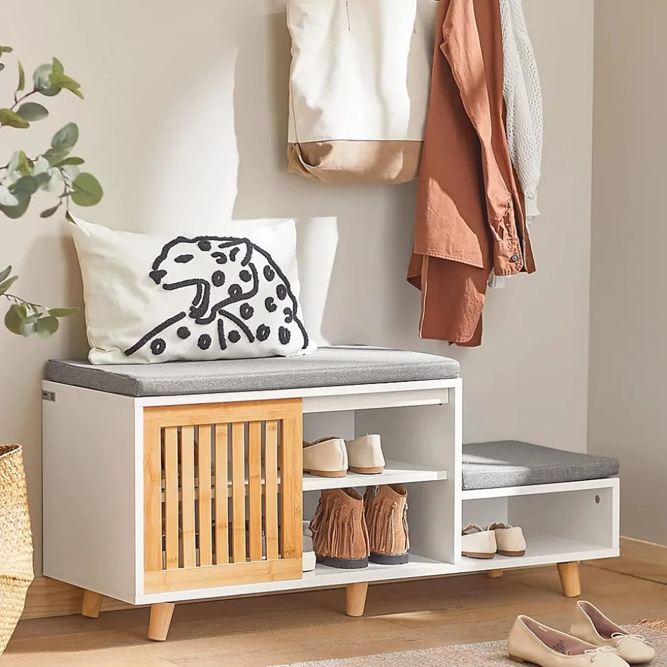 Banc à Chaussures 2 Coussin, 1 Porte Coulissante et 3 Compartiments, FSR125-WN, SoBuy