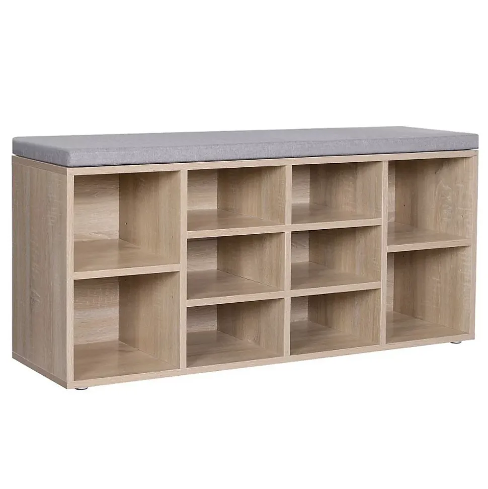 Banc à Chaussures 10 Niches Décor Bois - L104 cm