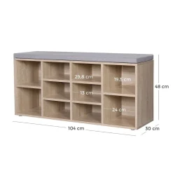 Banc à Chaussures 10 Niches Décor Bois - L104 cm