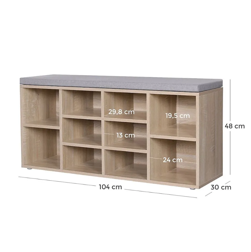 Banc à Chaussures 10 Niches Décor Bois - L104 cm