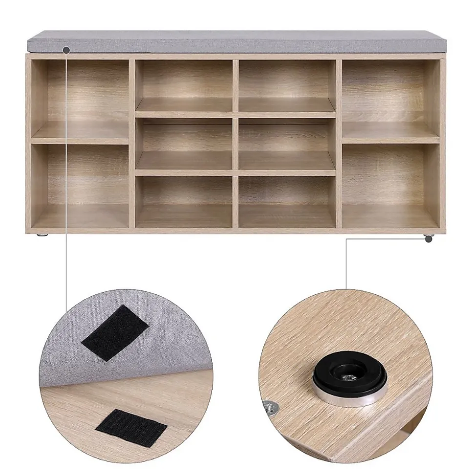Banc à Chaussures 10 Niches Décor Bois - L104 cm