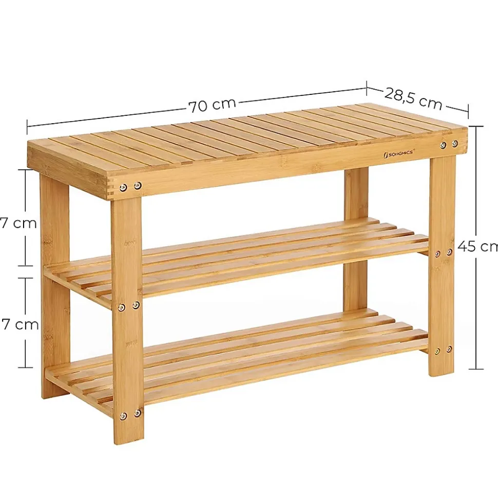 Banc à Chaussures 3 Niveaux en Bambou Naturel - L70 cm