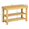 Banc à chaussures 2 étagères dim. 70L x 28l x 45H cm bois bambou verni