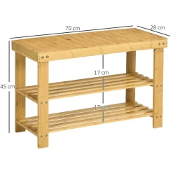 Banc à chaussures 2 étagères dim. 70L x 28l x 45H cm bois bambou verni