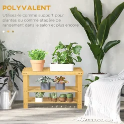 Banc à chaussures 2 étagères dim. 70L x 28l x 45H cm bois bambou verni