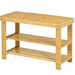 Banc à chaussures 2 étagères dim. 70L x 28l x 45H cm bois bambou verni