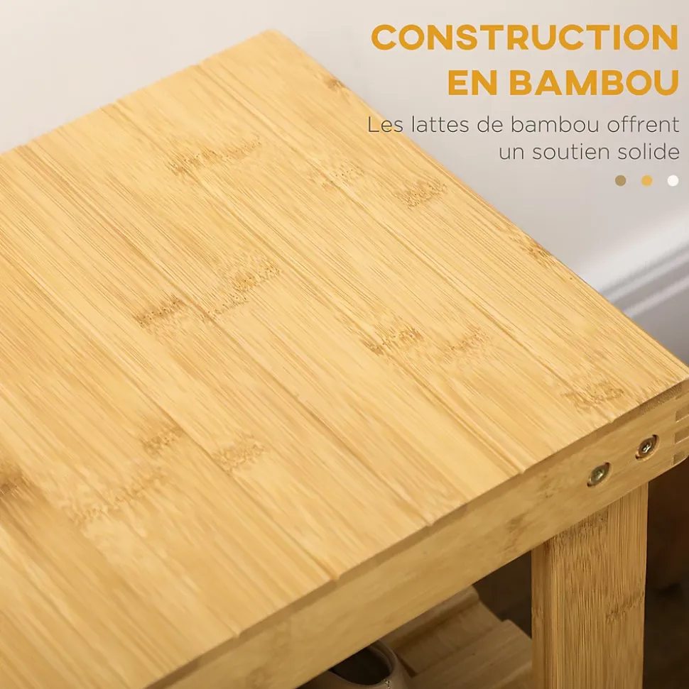 Banc à chaussures 2 étagères dim. 70L x 28l x 45H cm bois bambou verni