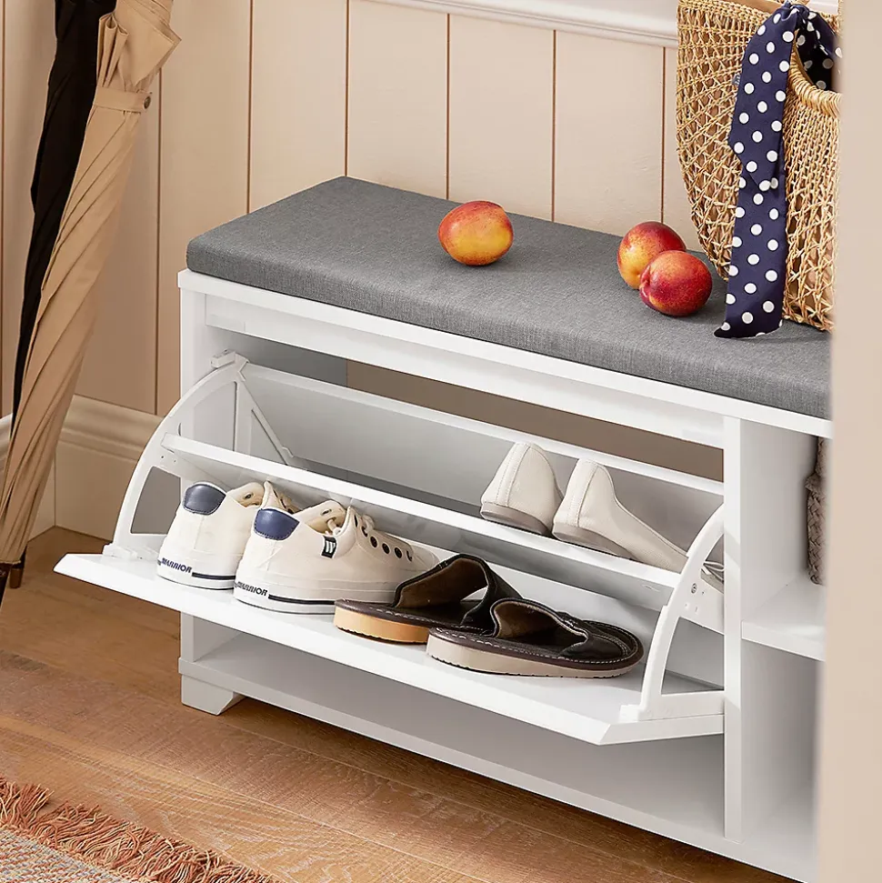 Banc à Chaussures avec Coussin Rembourré, 1 abattant et 2 Compartiments, FSR119-W, SoBuy