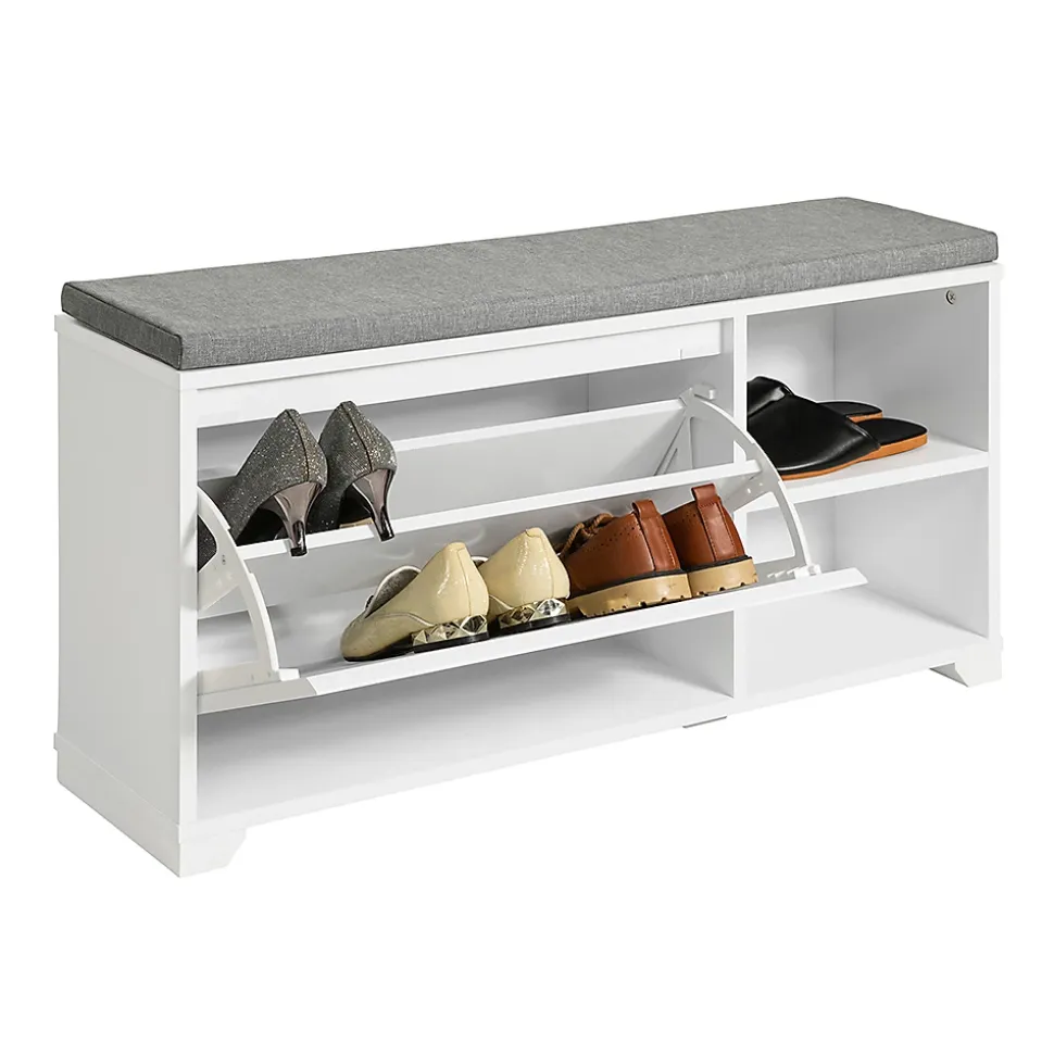 Banc à Chaussures avec Coussin Rembourré, 1 abattant et 2 Compartiments, FSR119-W, SoBuy