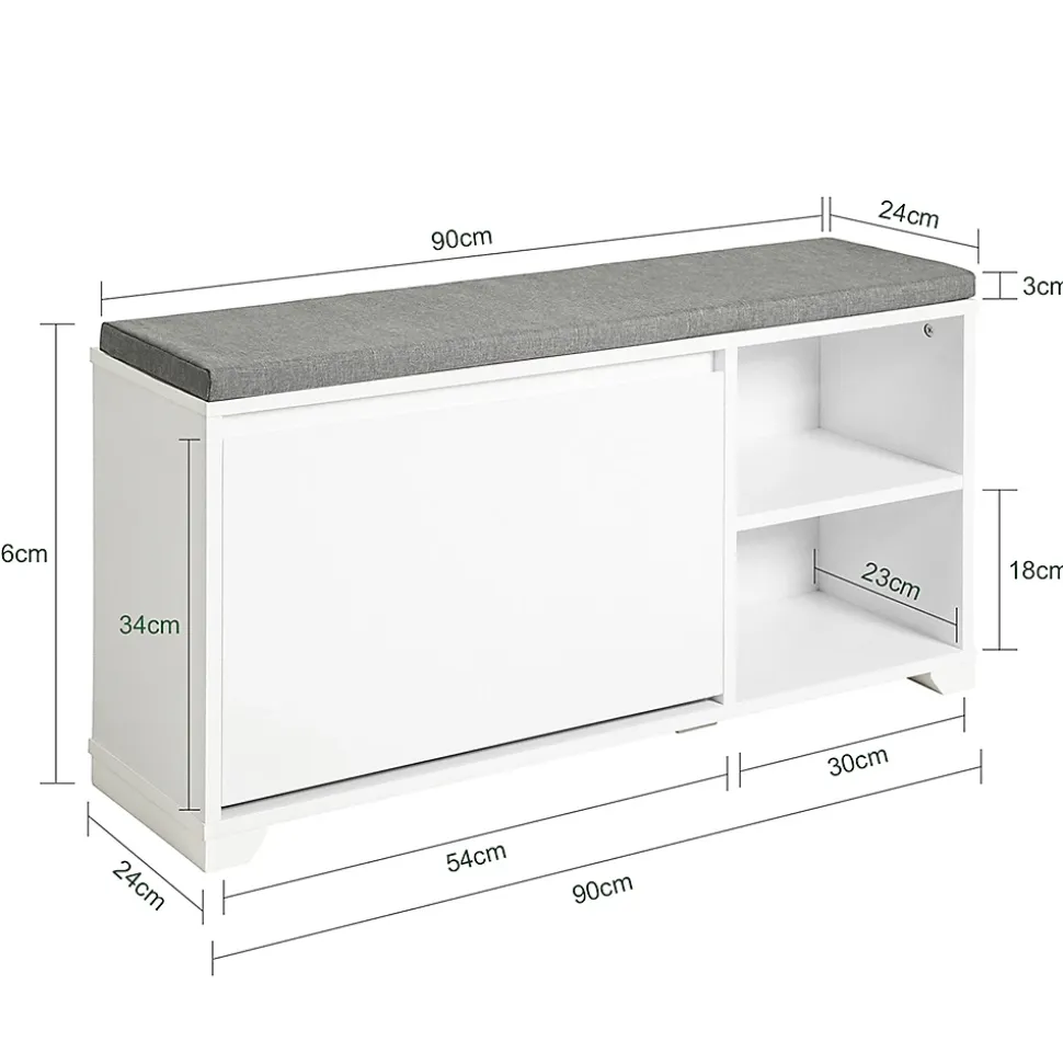 Banc à Chaussures avec Coussin Rembourré, 1 abattant et 2 Compartiments, FSR119-W, SoBuy