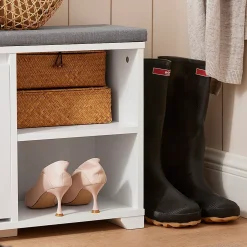 Banc à Chaussures avec Coussin Rembourré, 1 abattant et 2 Compartiments, FSR119-W, SoBuy