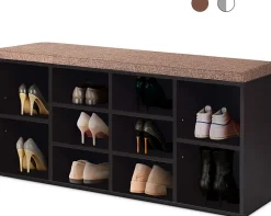 Banc à Chaussures Banc de Rangement Meuble Chaussures d'Entrée avec étagères Réglables et Coussin Amovible Charge Max 100 KG