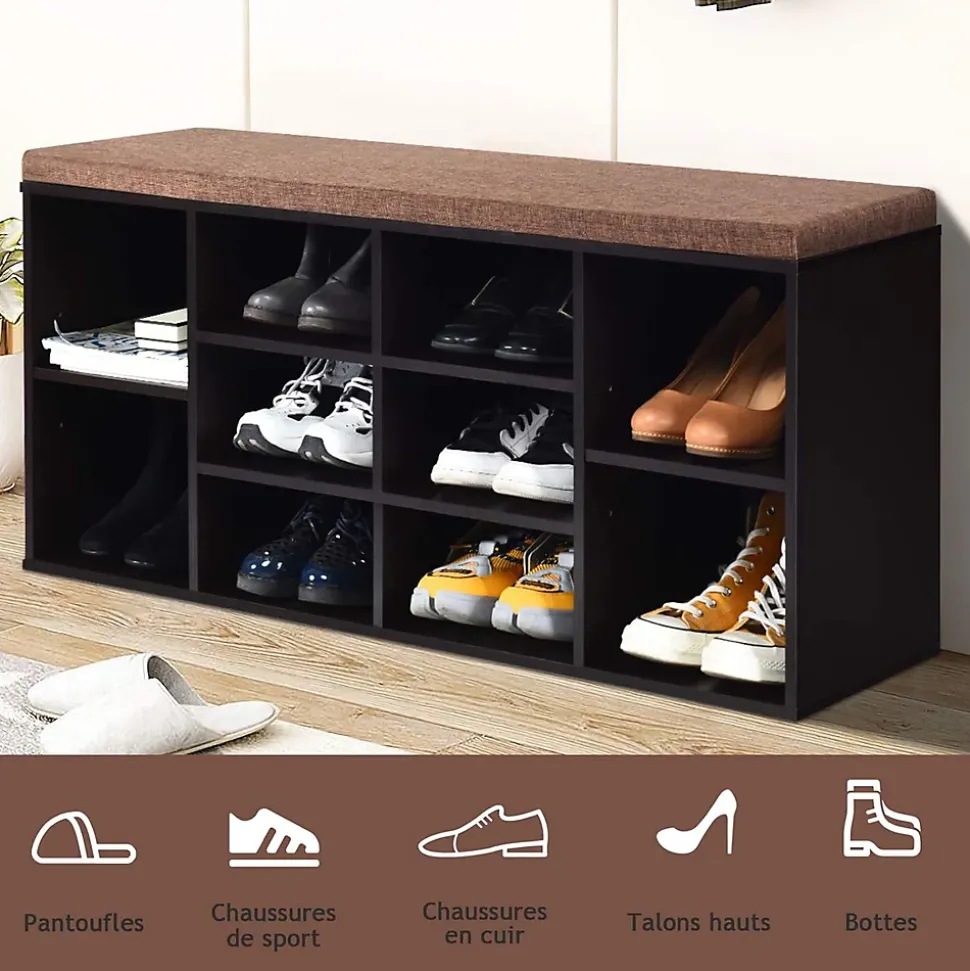 Banc à Chaussures Banc de Rangement Meuble Chaussures d'Entrée avec étagères Réglables et Coussin Amovible Charge Max 100 KG
