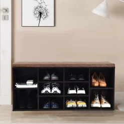 Banc à Chaussures Banc de Rangement Meuble Chaussures d'Entrée avec étagères Réglables et Coussin Amovible Charge Max 100 KG
