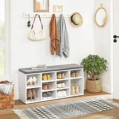 Banc à Chaussures Blanc avec Coussin d'Assise - L104 cm