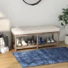 Banc à chaussures capitonnée style classique chic étagère bois sculpté tissu beige