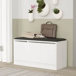Banc à chaussures Cocos 46x89,5x35,5 Panneau de particules Simili-cuir Blanc Gris Foncé Moderne