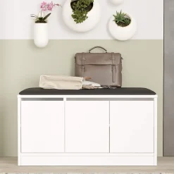 Banc à chaussures Cocos 46x89,5x35,5 Panneau de particules Simili-cuir Blanc Gris Foncé Moderne